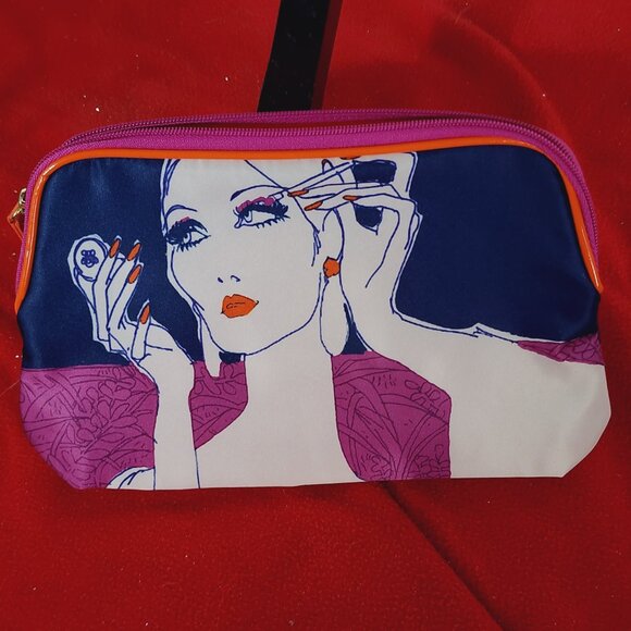 Estee Lauder Vintage Blue Orange Lilac Poly Trimmed in Polyurethane Makeup Bag - Picture 6 of 16